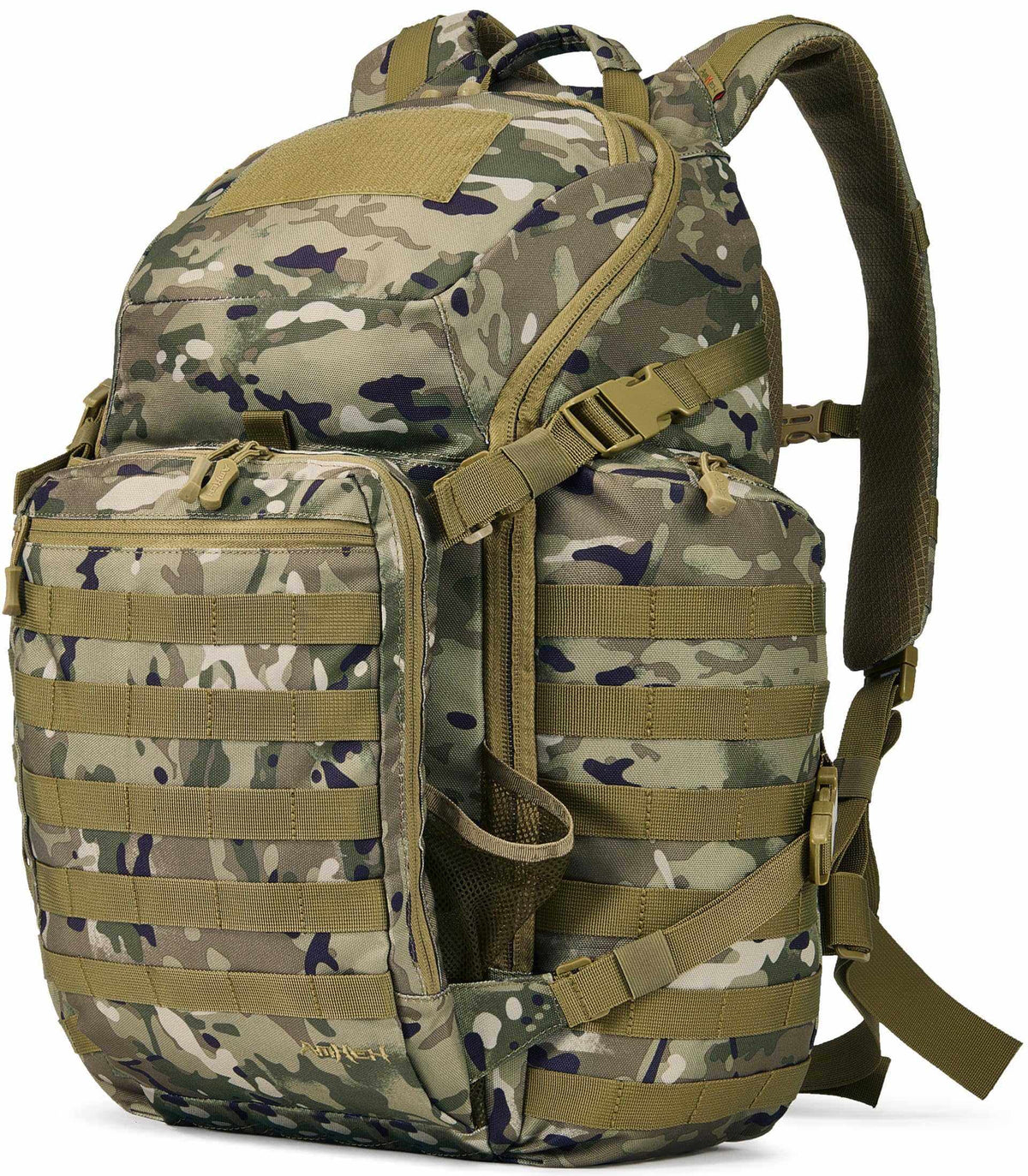 AMEH Tactical Backpack Military Molle Bag 52L water-resistant outdoor daypack in camo with multiple compartments and padded straps