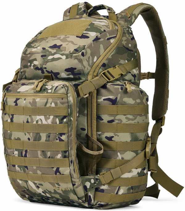 AMEH Tactical Backpack Military Molle Bag 52L water-resistant outdoor daypack in camo with multiple compartments and padded straps