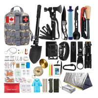 Grey Emergency Survival Kit with First Aid and Outdoor Tools for Camping and Hiking