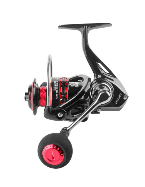 Abu Garcia Black Max fishing reel in black and red with metal head and gear ratio 5.0:1