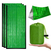 Green 3-piece emergency sleeping bags for outdoor survival and camping