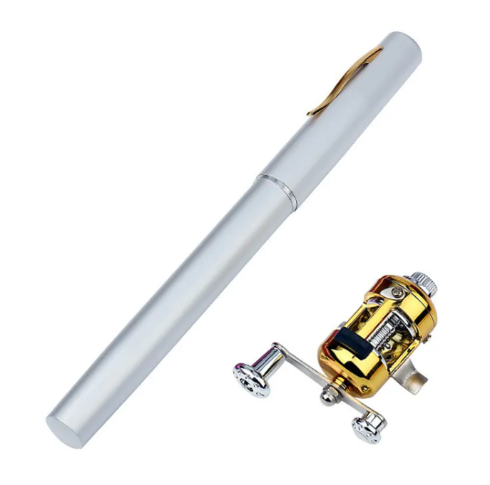 Compact aluminum pocket fishing rod in pen style for portable outdoor use