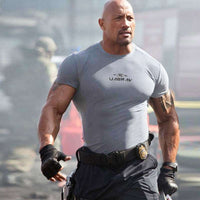Gray lightweight tactical t shirt for men with short sleeves and form-fitting design for performance training