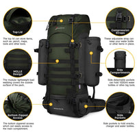MARDINGTOP 65+10L Tactical Backpack with rain cover in black and army green for outdoor adventures