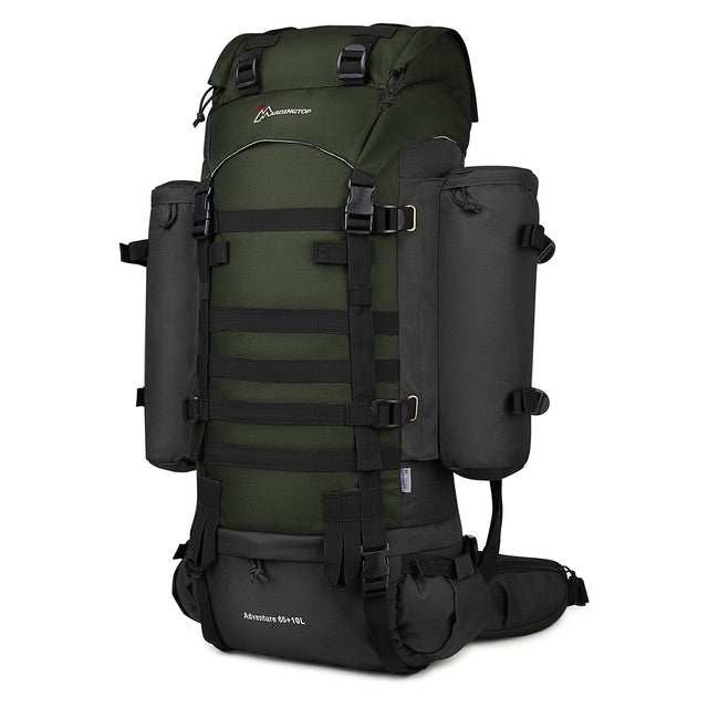 MARDINGTOP 65+10L Tactical Backpack in black with rain cover and adjustable straps
