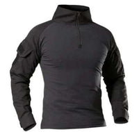 Men's tactical shirt with breathable fabric, moisture-wicking technology, and multiple utility pockets for outdoor and tactical use