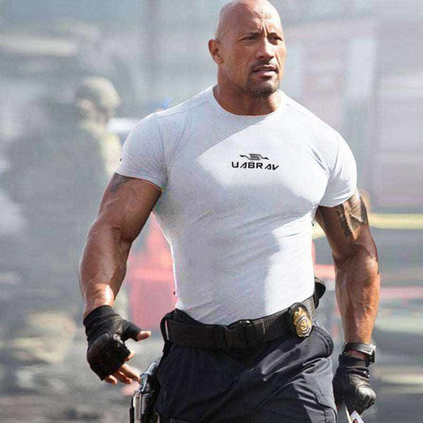 Gray lightweight men's tactical training T-shirt with short sleeves and form-fitting design