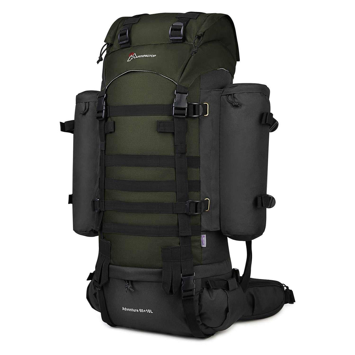 MARDINGTOP 65+10L Tactical Backpack with rain cover and adjustable straps for outdoor adventures