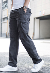Relaxed casual cargo pants with multiple pockets and Volkswagen style in khaki color
