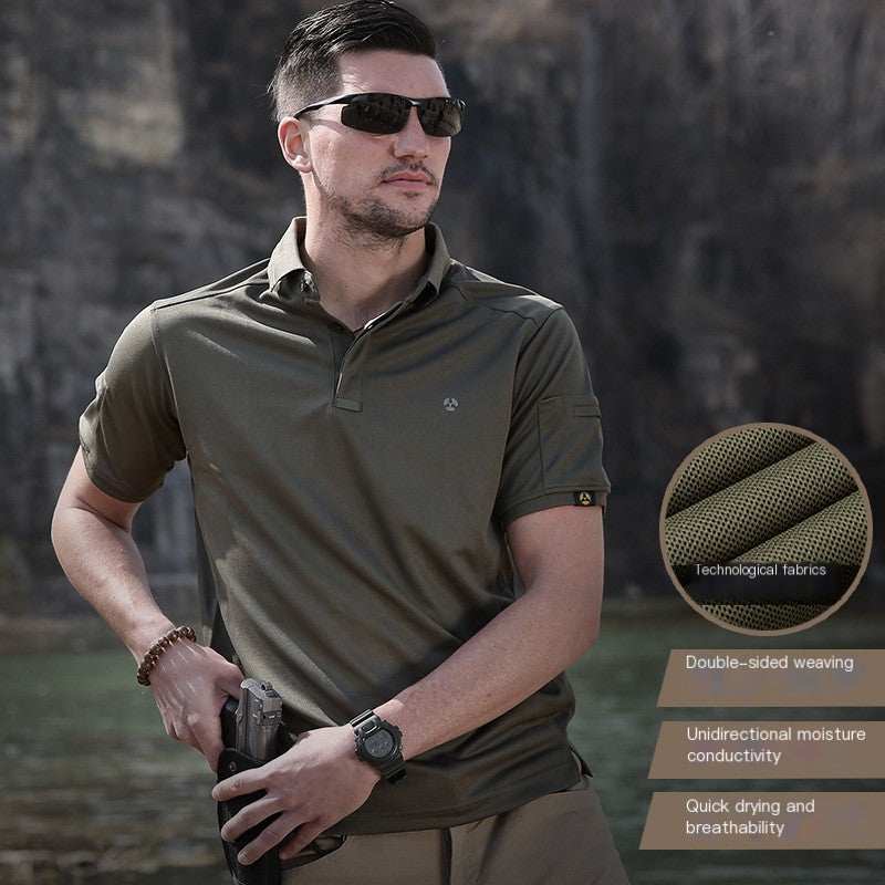 Men's quick-dry tactical polo shirt for outdoor activities in multiple colors