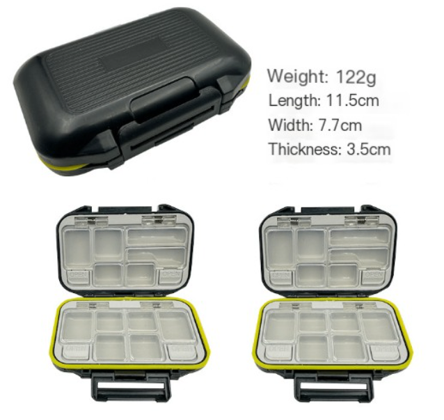Compact fishing gear accessory box in green made from durable ABS plastic for organized lure storage
