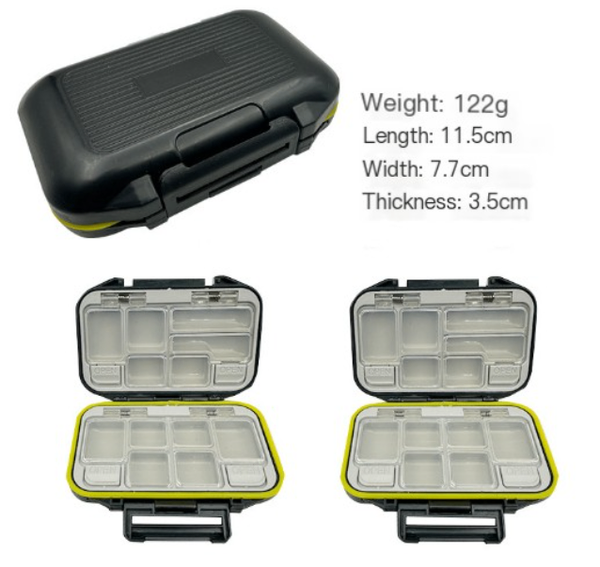 Compact fishing gear accessory box in green made from durable ABS plastic for organized lure storage