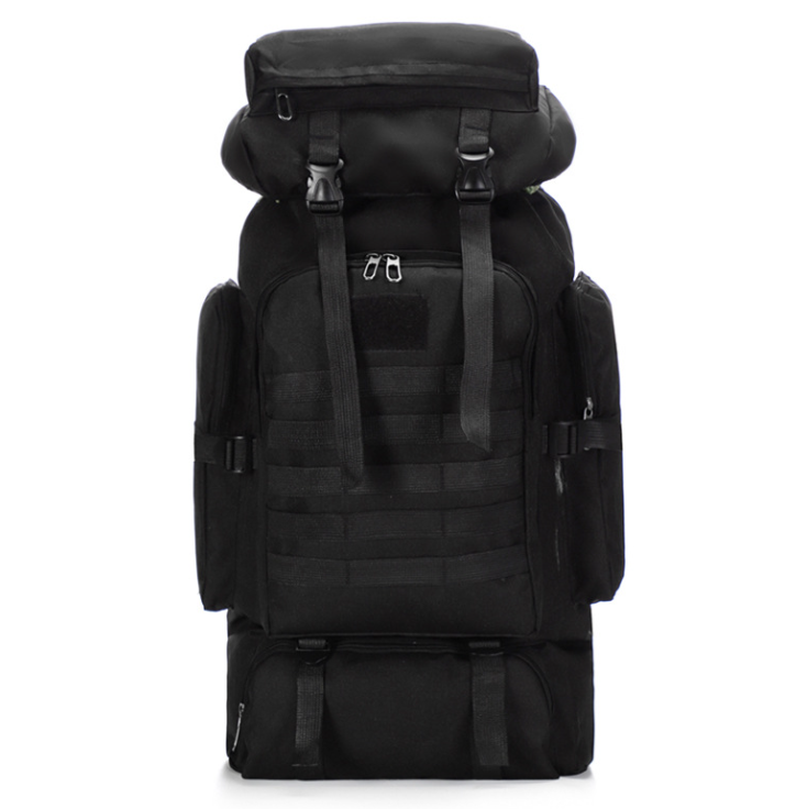MARDINGTOP 65+10L Tactical Backpack in black and army green with rain cover and adjustable straps for outdoor adventures