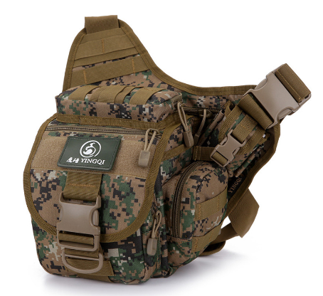 Large waterproof outdoor saddle bag for SLR cameras and gear in jungle digital pattern