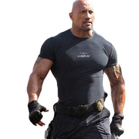 Gray lightweight men's performance tactical training T-shirt with short sleeves and form-fitting design for comfort and freedom of movement